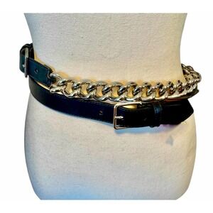 Alexander McQueen Black Leather Chain Double Waist Belt 75 cm. New, Dust bag